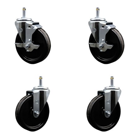 Service Caster 5'' Phenolic Wheel Swivel 7/16'' Grip Ring Stem Caster Set 2 Brakes, 4PK SCC-GR20S514-PHR-TLB-716138-2-S-2